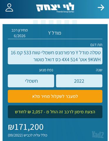 מודעת רכב טסלה מודל Y