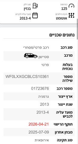 מודעת רכב פורד פוקוס