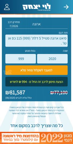 מודעת רכב סיאט ארונה