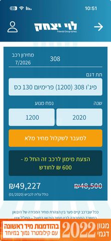 מודעת רכב פיג'ו 308