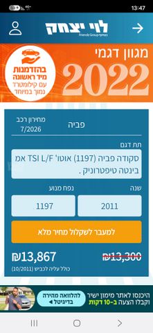 פאביה Ambiente אוט׳ בנזין האצ'בק 1.2 (105 כ״ס)