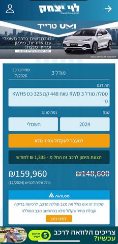 מודעת רכב טסלה מודל 3