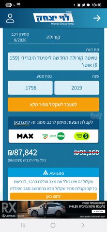 קורולה Limited היברידי אוט׳ סדאן 1.8 (98 כ״ס)